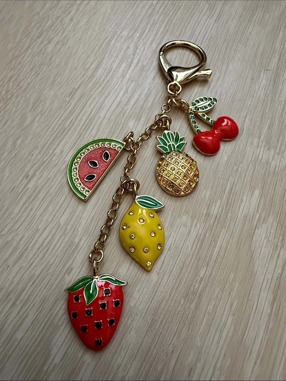 Sugarfix Gold-Tone Fruit Charm Keychain with Red, Yellow & Green Accents
